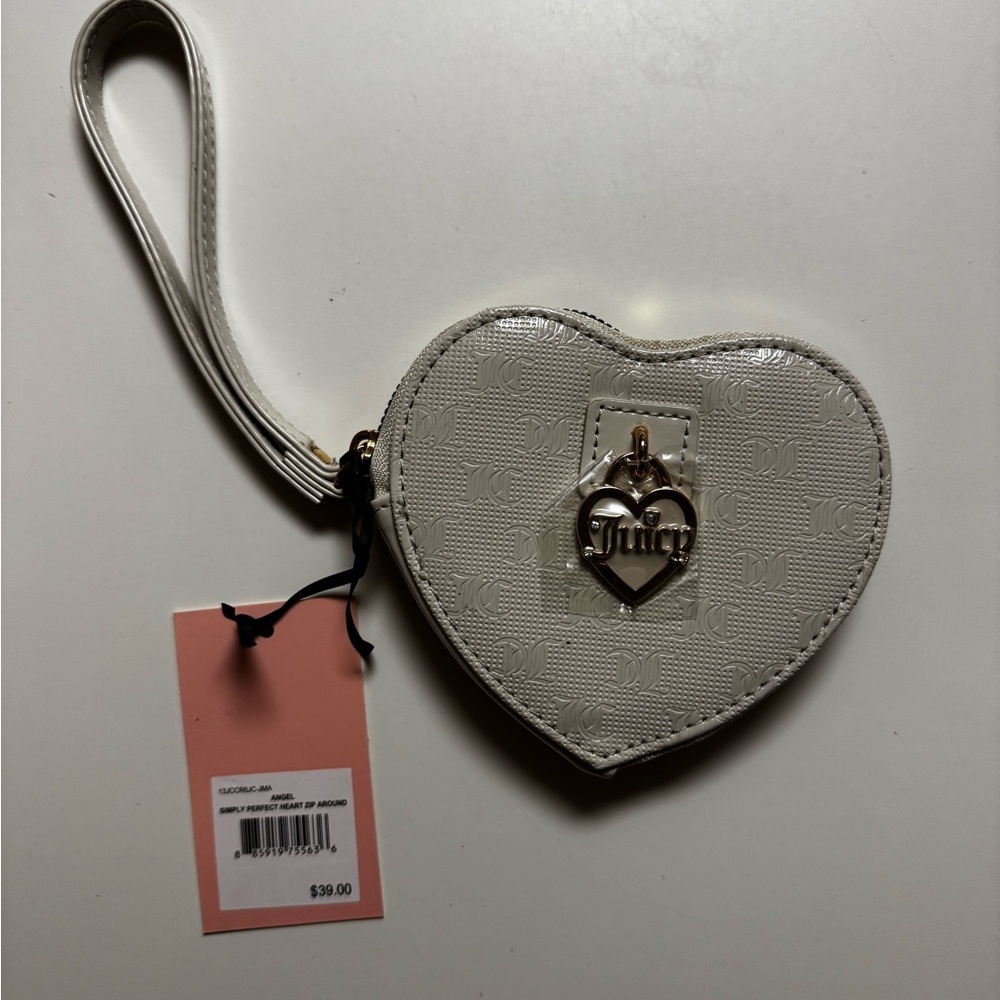 Juicy Couture White Heart Clutch with Silver Embellishment